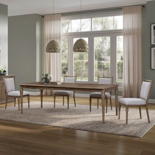 Transitional 5-pc. Rectangular Extension Dining Set with Upholstered Side Chairs