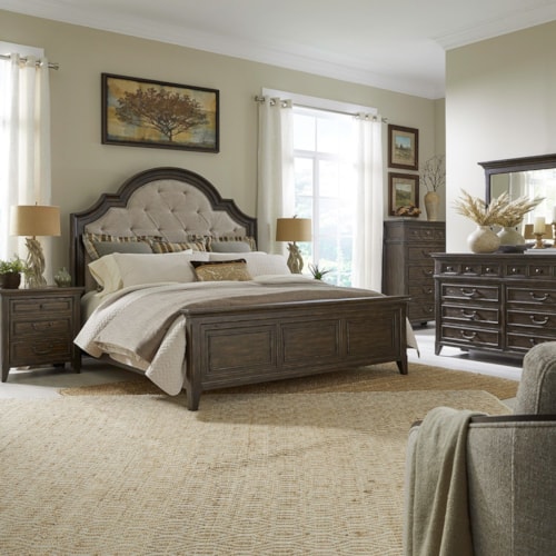 Traditional 5-Piece Cal King Upholstered Bed Set