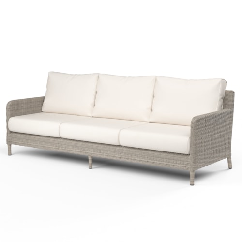 Transitional Upholstered Outdoor Sofa with Wicker Detailing