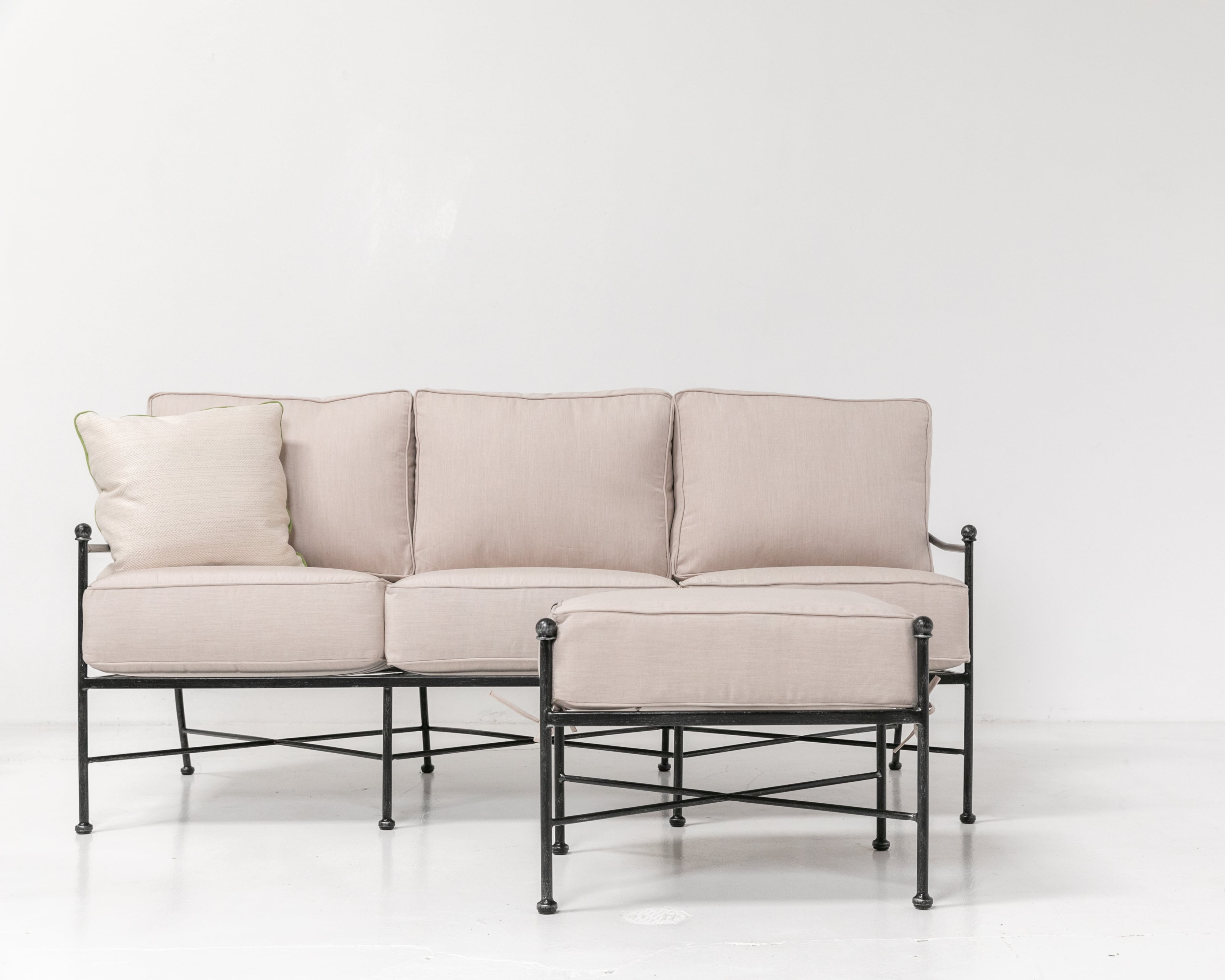 Outdoor Cushioned Wrought-Iron Ottoman