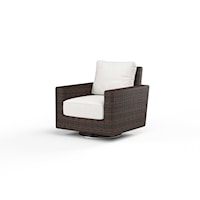 Transitional Upholstered Outdoor Swivel Club Chair with Wicker Detailing