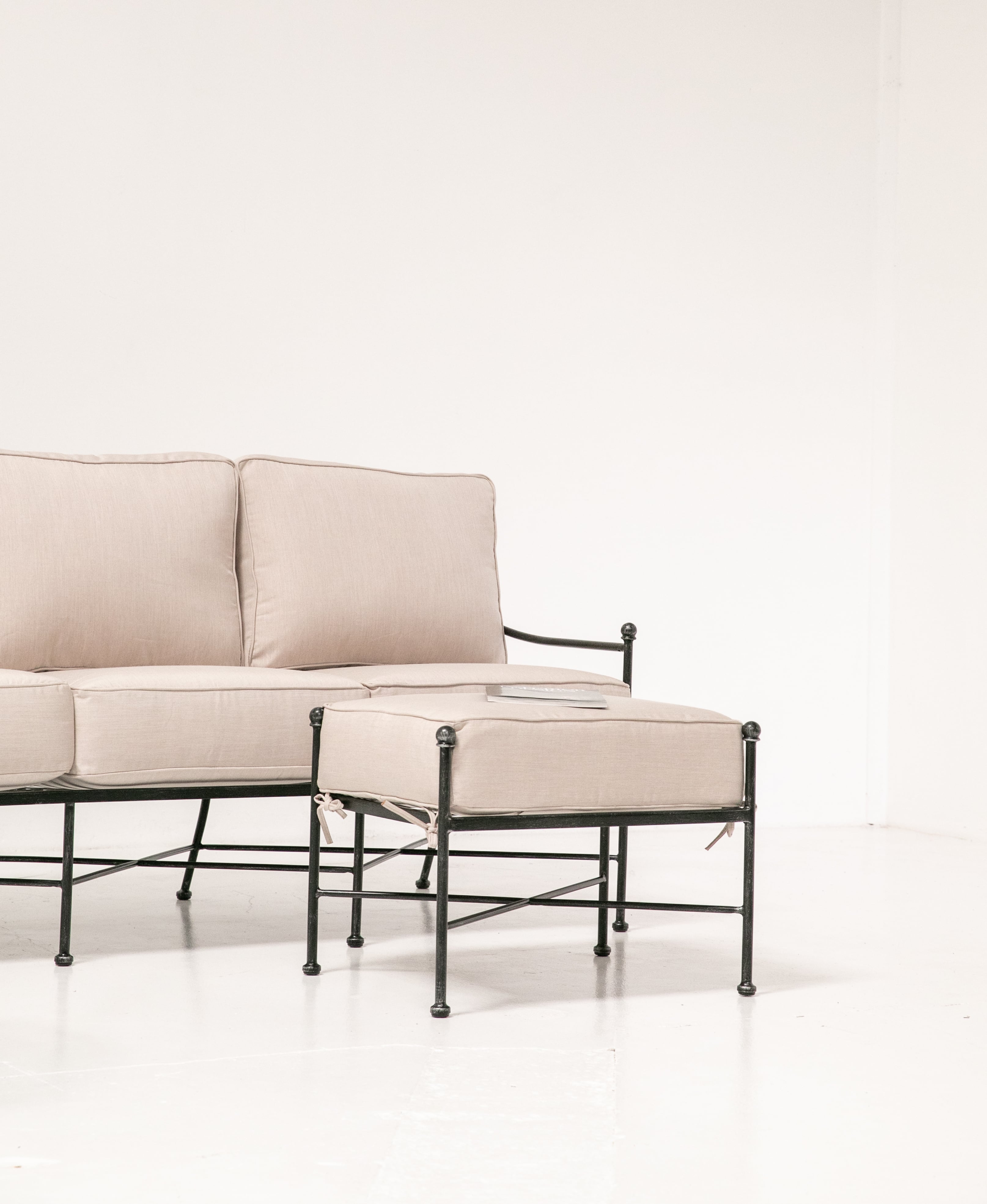 Outdoor Cushioned Wrought-Iron Ottoman