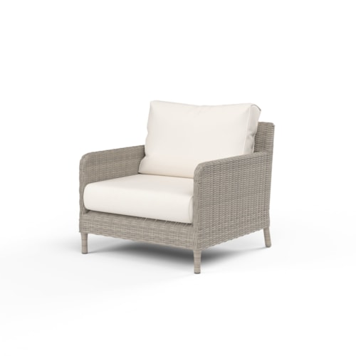 Transitional Upholstered Outdoor Club Chair with Wicker Detailing