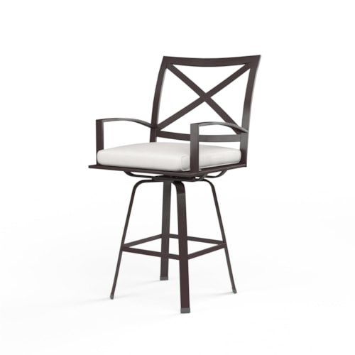 Contemporary Outdoor Swivel Bar Stool with Weather Resistant Cushion