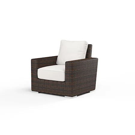 Transitional Upholstered Outdoor Club Chair with Wicker Detailing