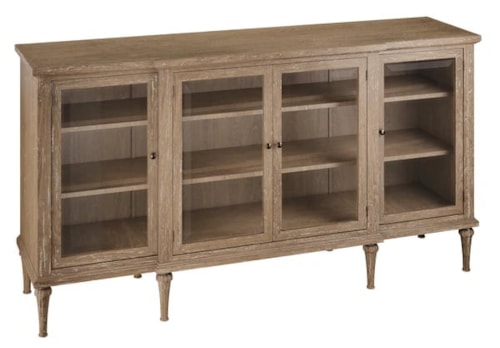 Transitional 4-Door Entertainment Center with Glass Doors