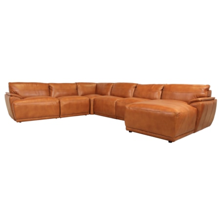 Six-Piece Leather Sectional with Chaise
