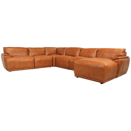 Six-Piece Leather Sectional with Chaise