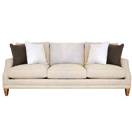 Customizable Sofa with Scooped Arms, Turned Legs and Box Style Back Cushions