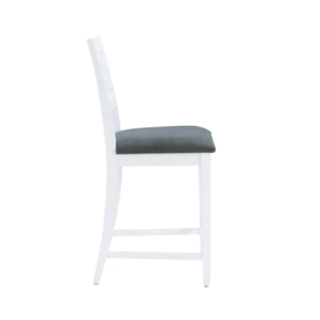 White Counter Stool with Upholstered Seat