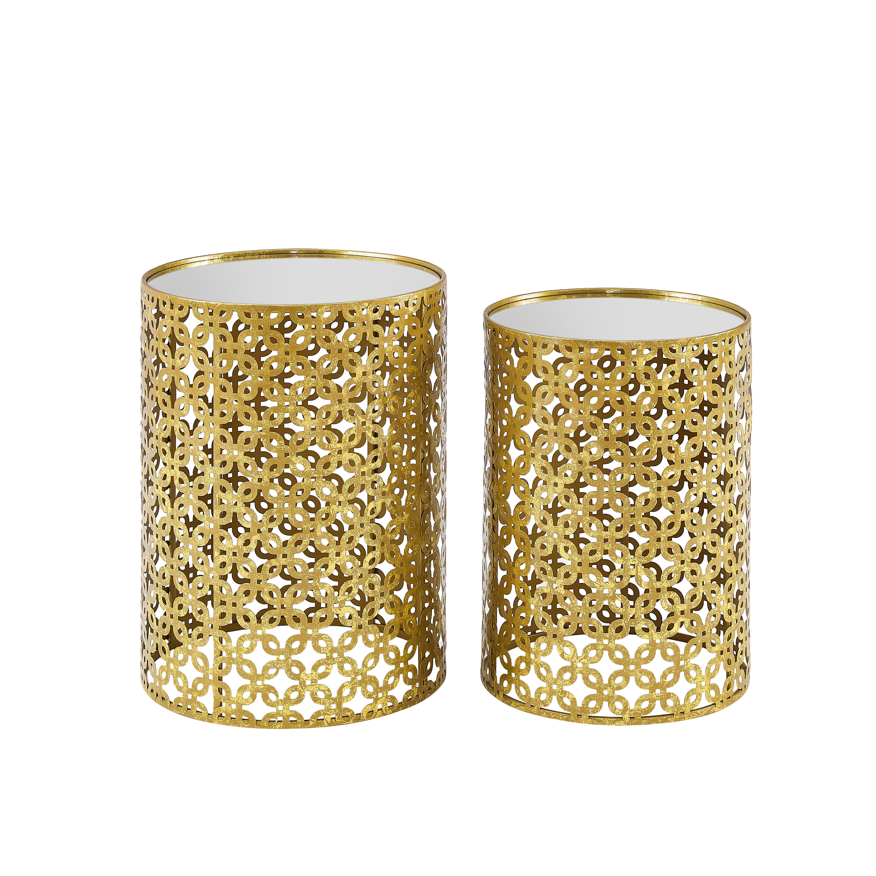 Round Gold Nested Tables With Mirror Tops