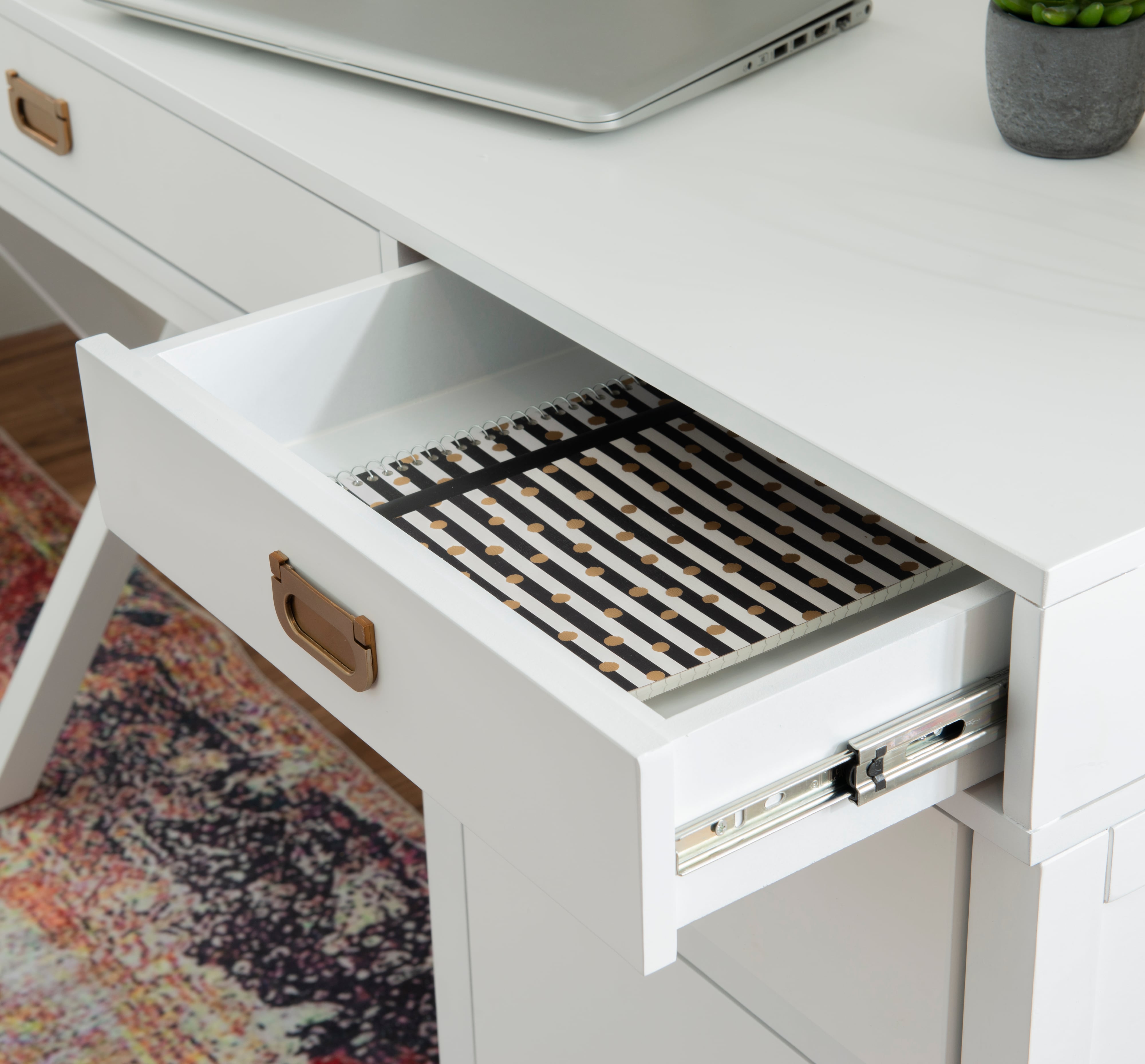 White 4-Drawer Side Storage Desk