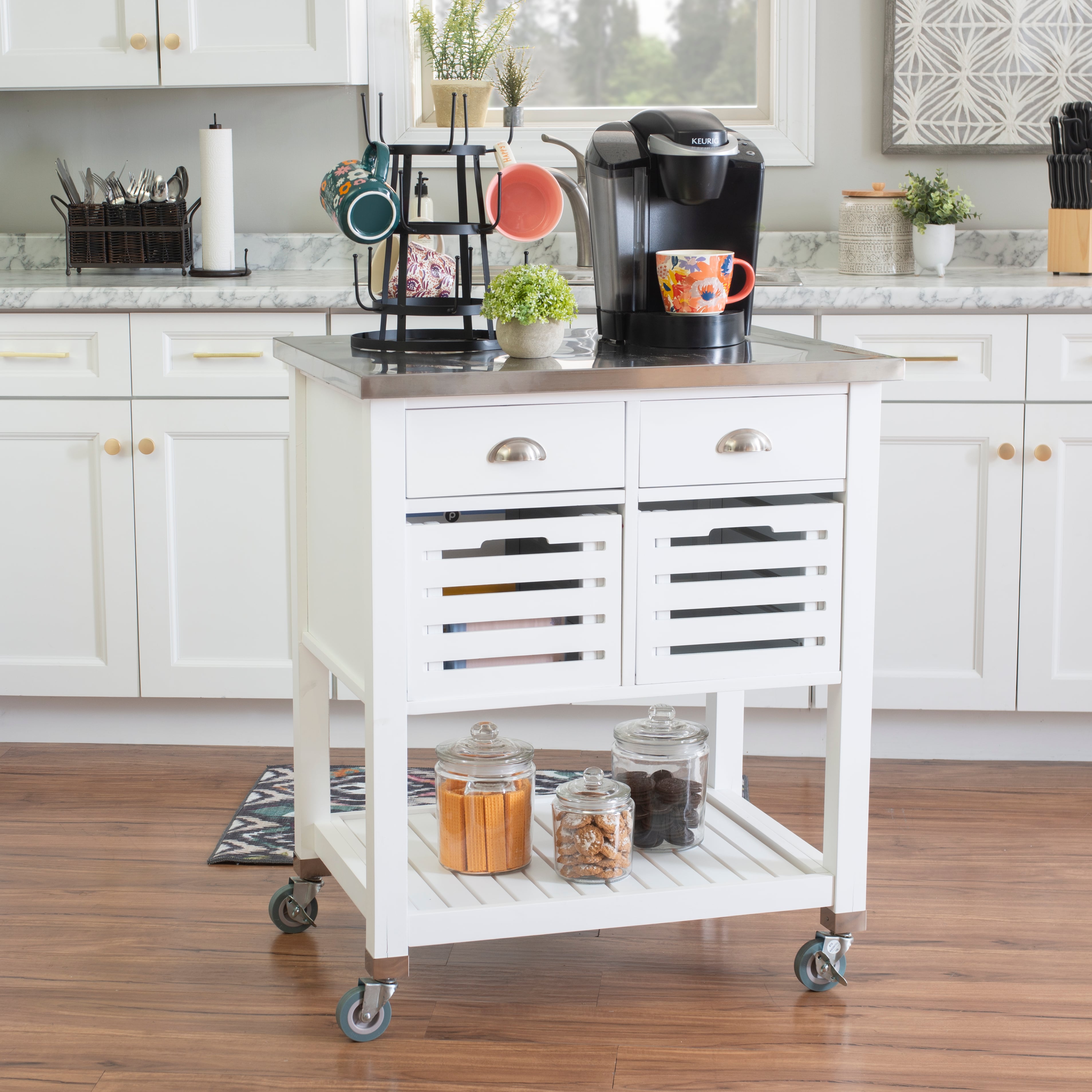 Transitional Wood Kitchen Cart