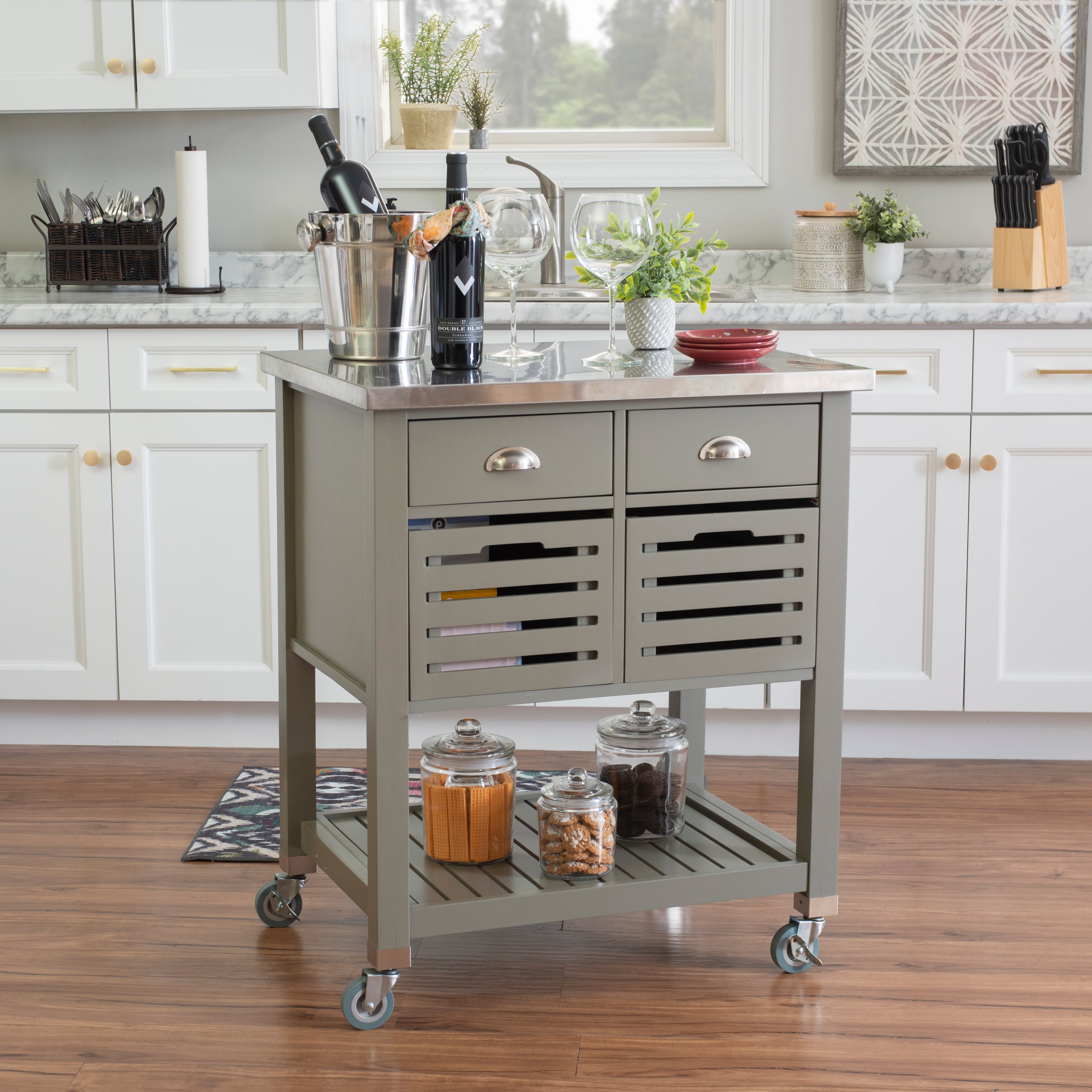 Grey Wood Kitchen Cart