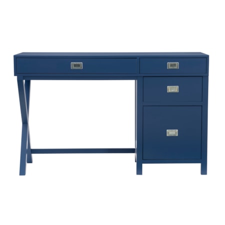 Navy Blue 4-Drawer Side Storage Desk