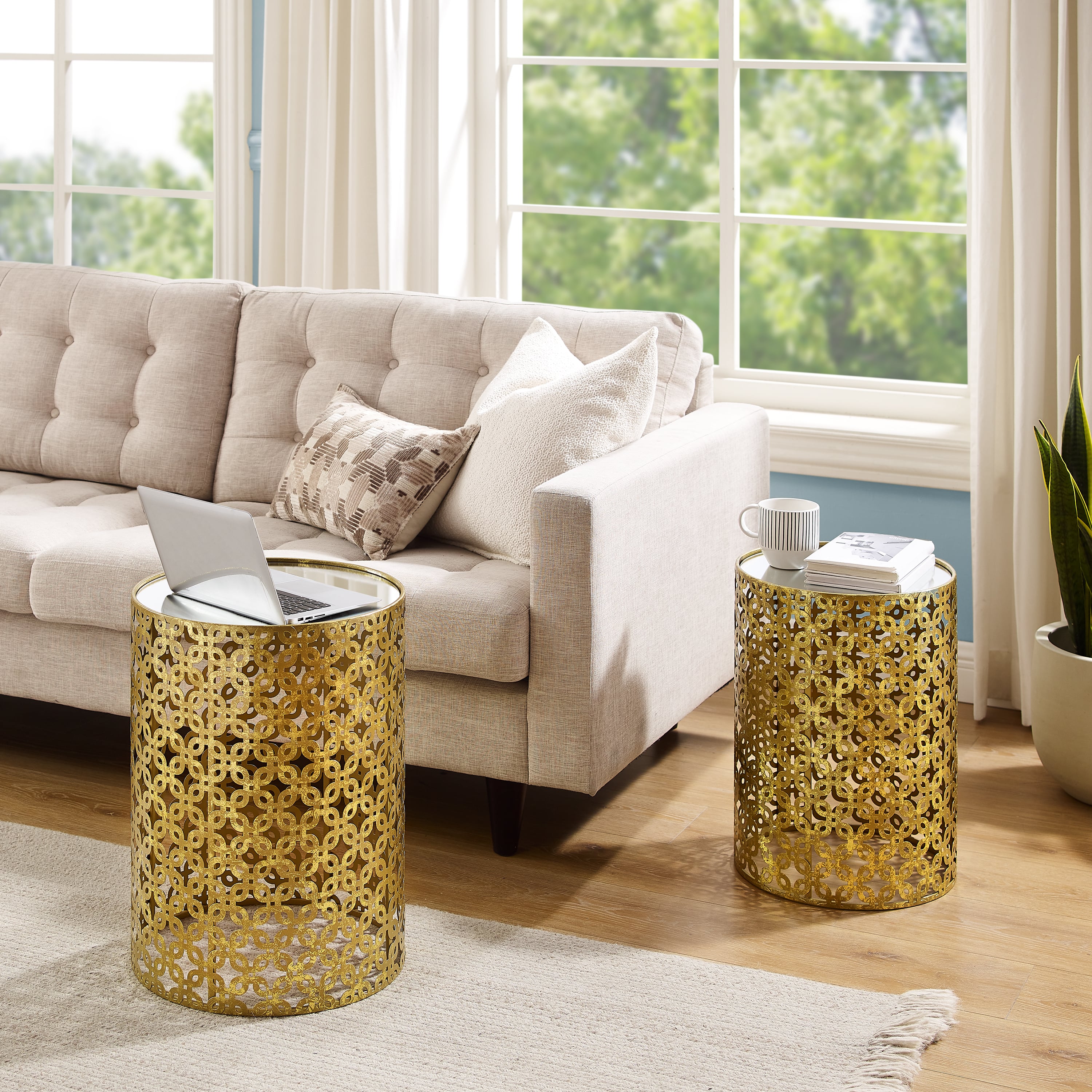 Round Gold Nested Tables With Mirror Tops