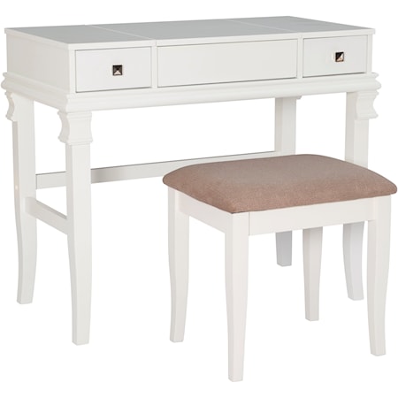 Contemporary Angela White Vanity Desk with Bench