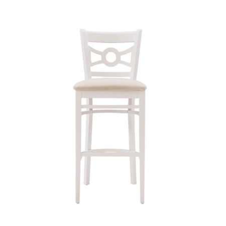 White Barstool with Upholstered Seat