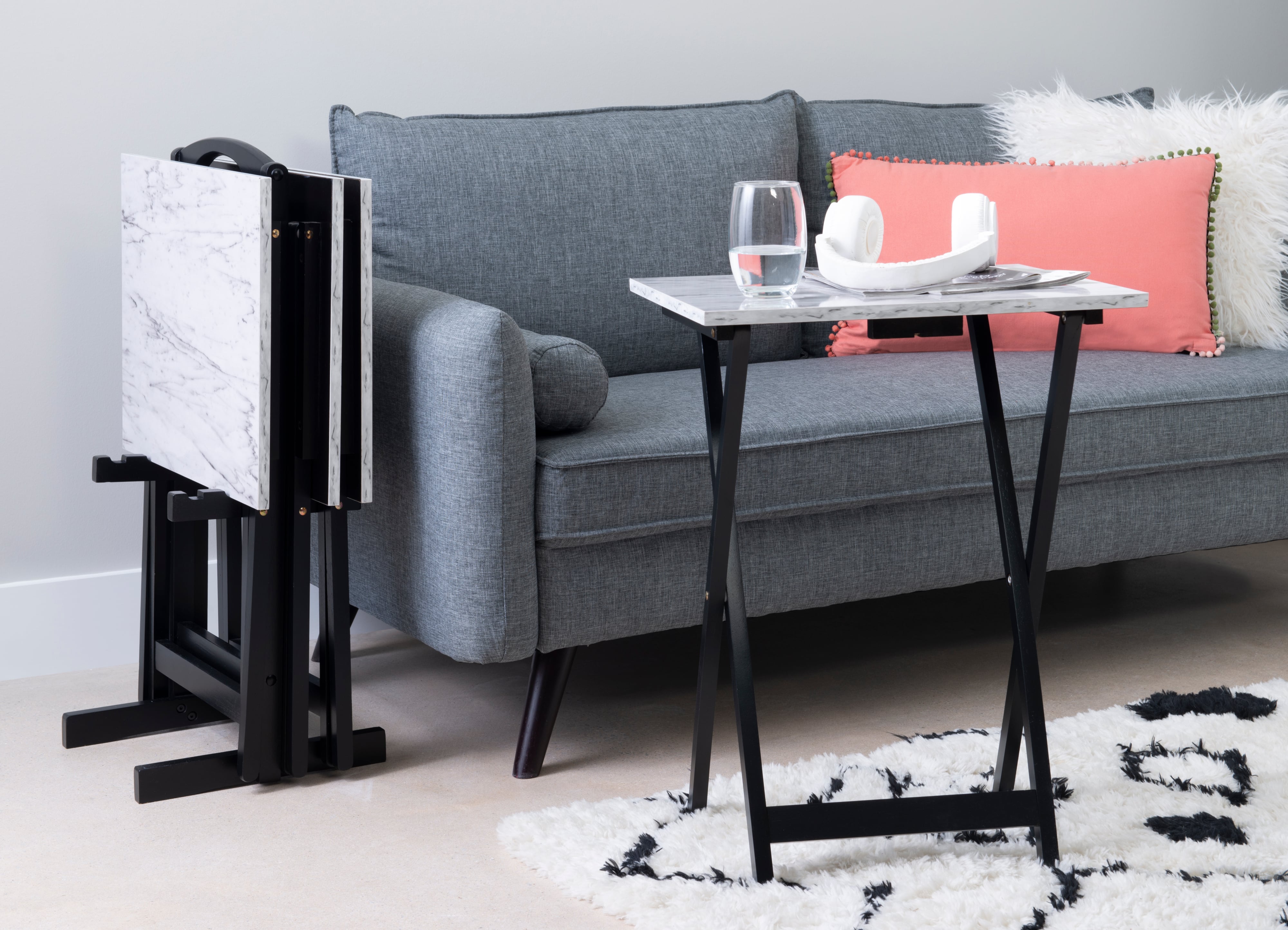 Linon Linon White Faux Marble Tray Set