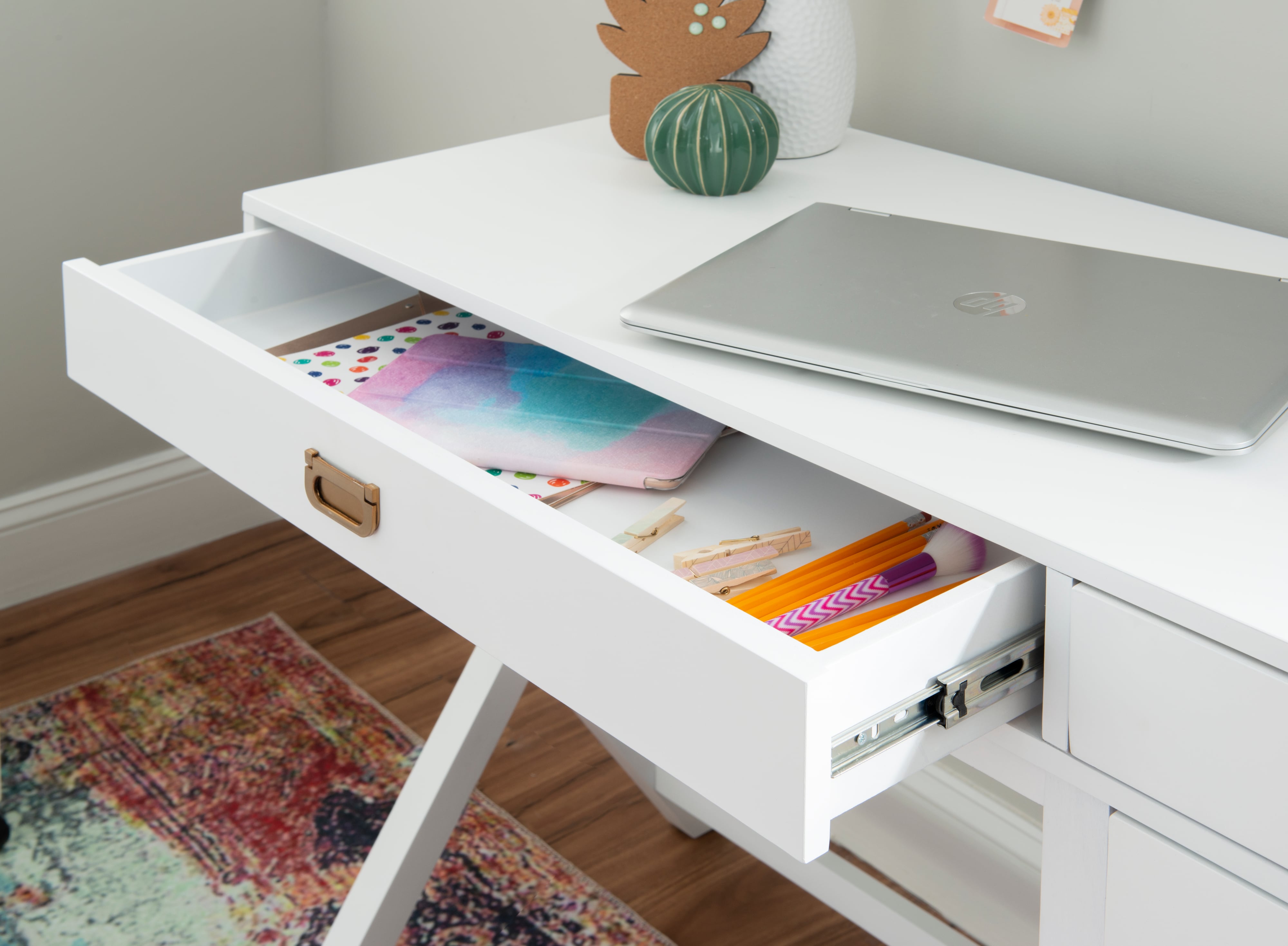 White 4-Drawer Side Storage Desk