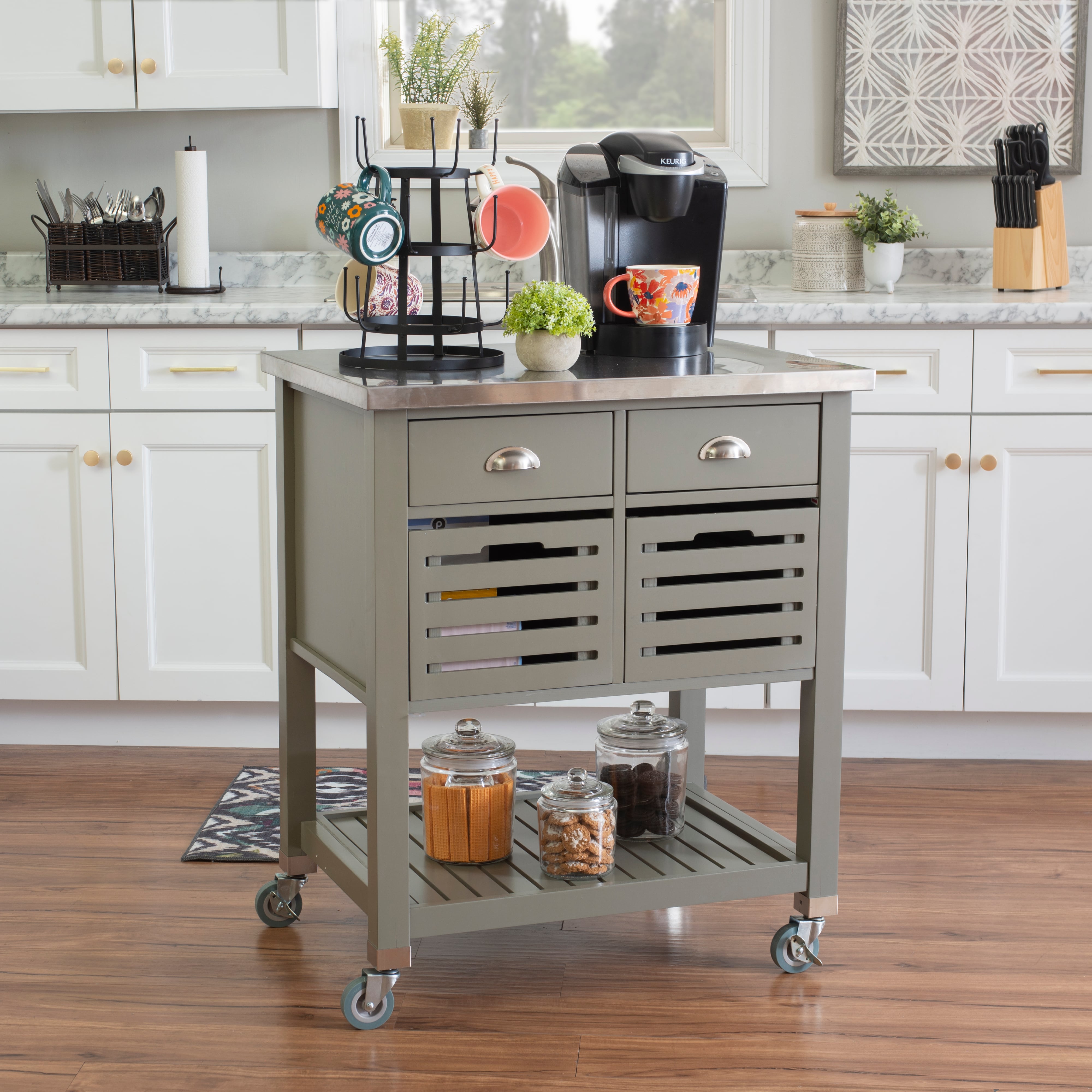Grey Wood Kitchen Cart