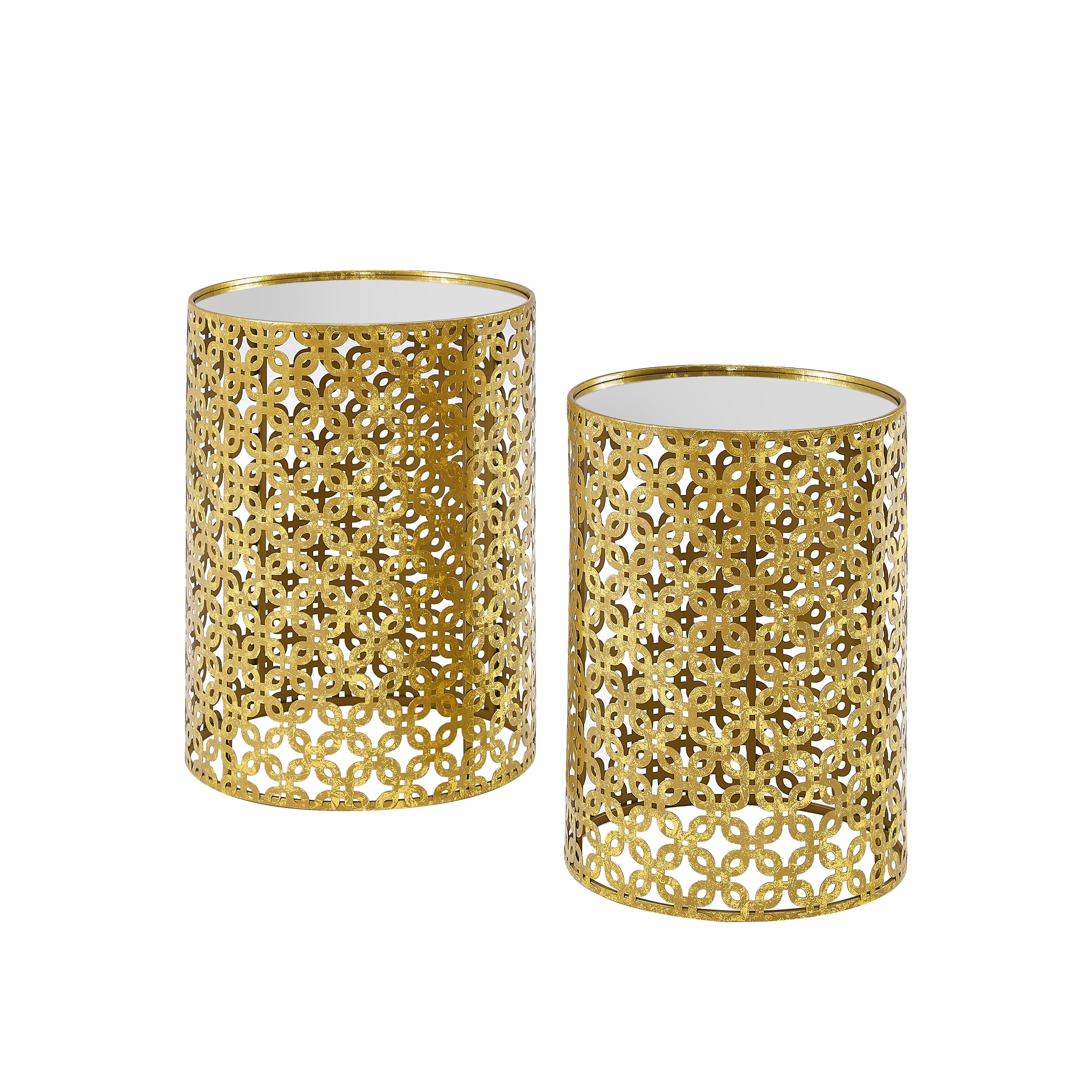 Round Gold Nested Tables With Mirror Tops