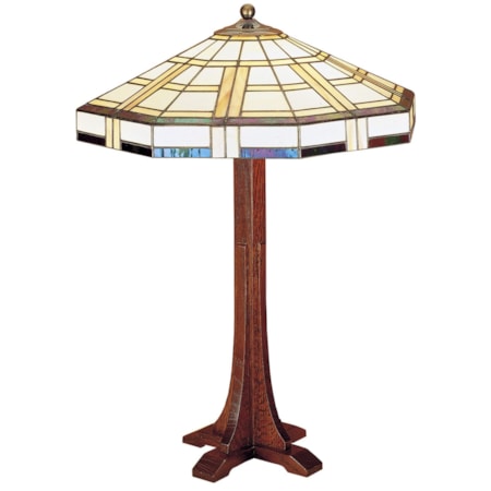 Cross Base Table Lamp with Art Glass Shade