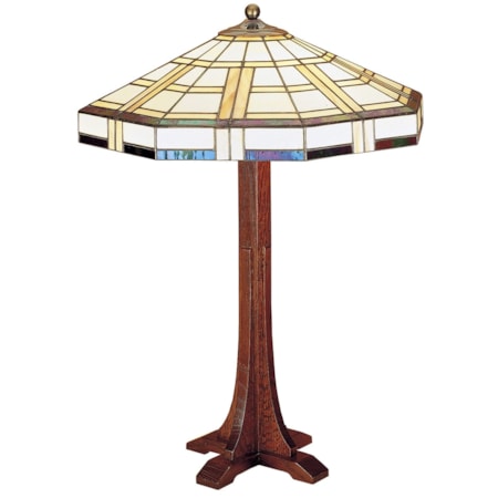 Cross Base Table Lamp with Art Glass Shade