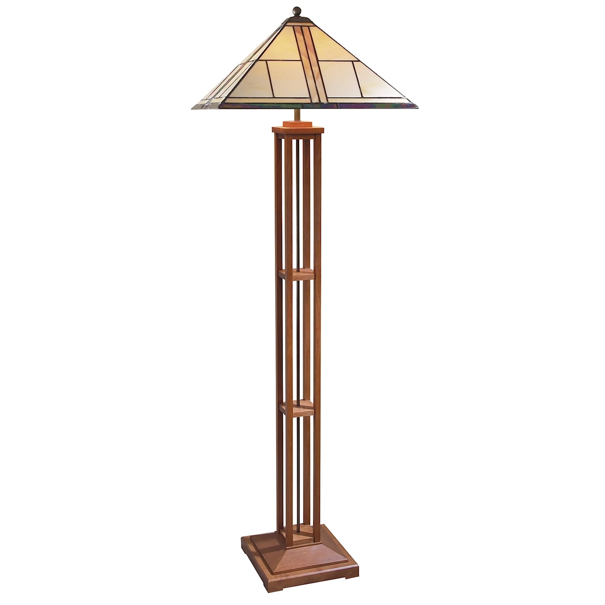 Stickley Mission Floor Lamp with Art Glass Shade