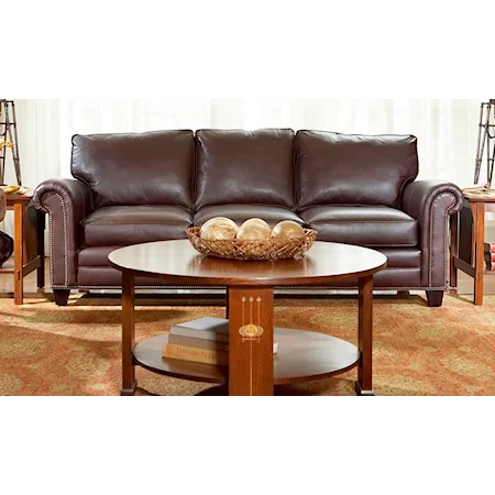 Transitional Leather Sofa with Nailhead Trim