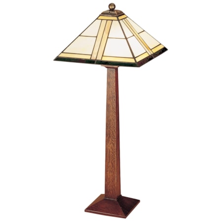 Square Base Table Lamp with Art Glass Shade