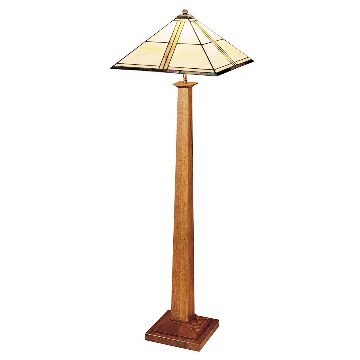 Stickley Mission Square Base Floor Lamp with Art Glass Shade
