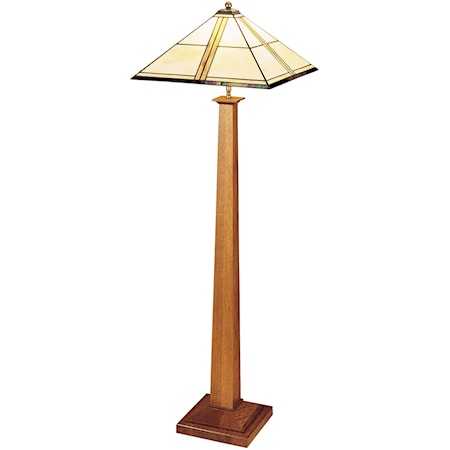 Square Base Floor Lamp with Art Glass Shade