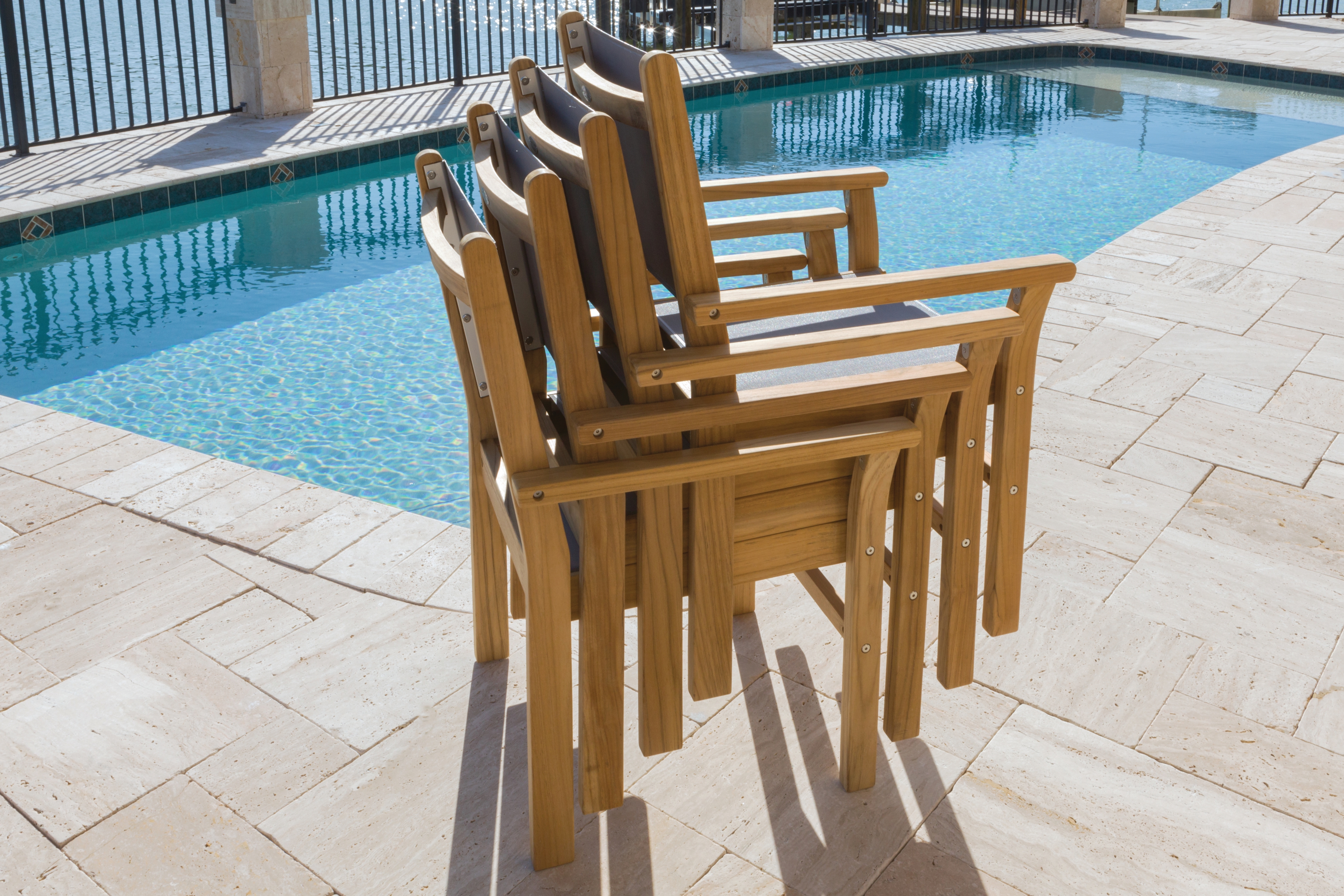 Teak Sling Stacking Dining Armchair - Gray