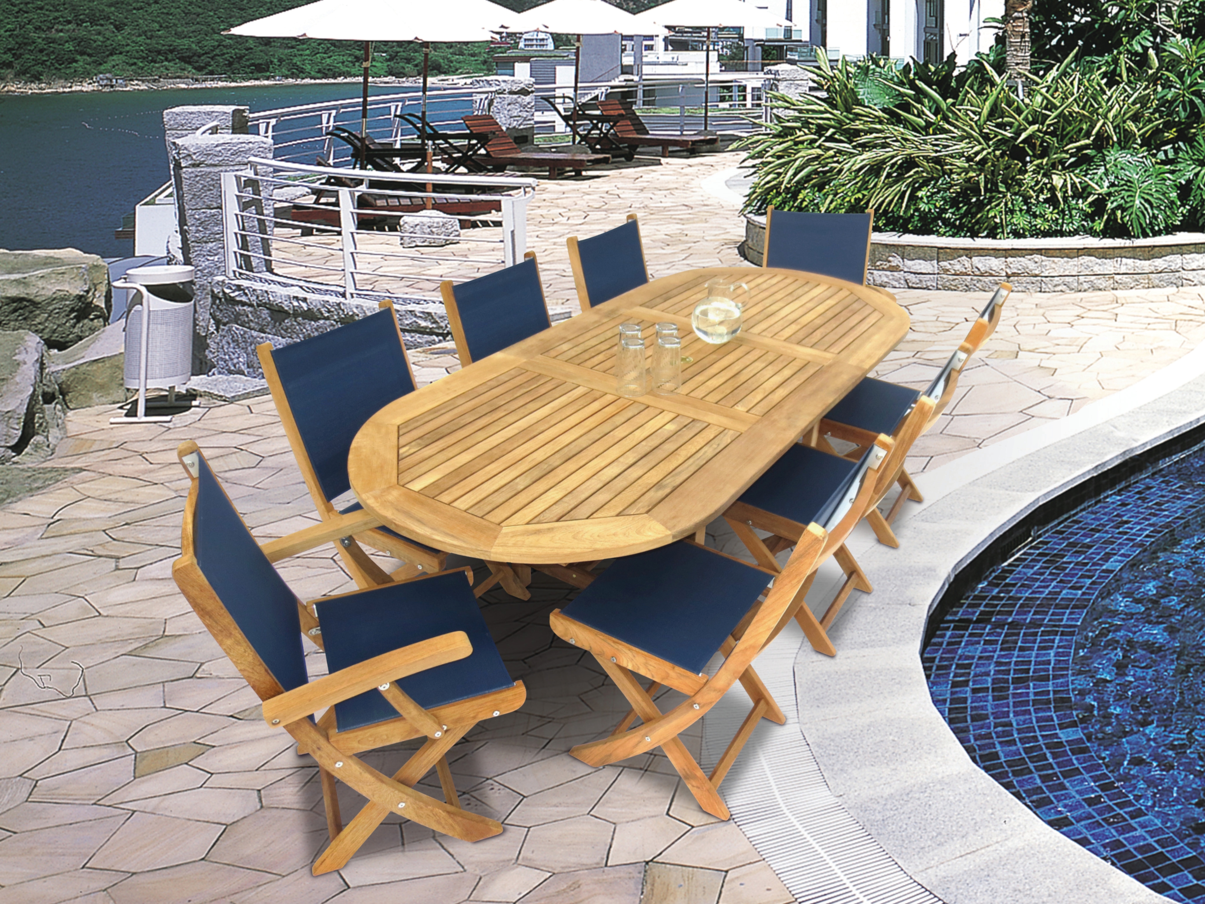 Sling Folding Dining Armchair - Navy