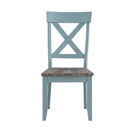 Dining Chair with Blue Crossback Design