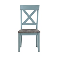 Farmhouse Dining Chair with Blue Crossback Design
