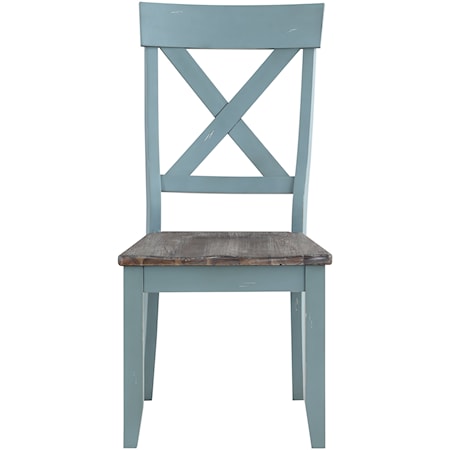 Farmhouse Dining Chair with Blue Crossback Design