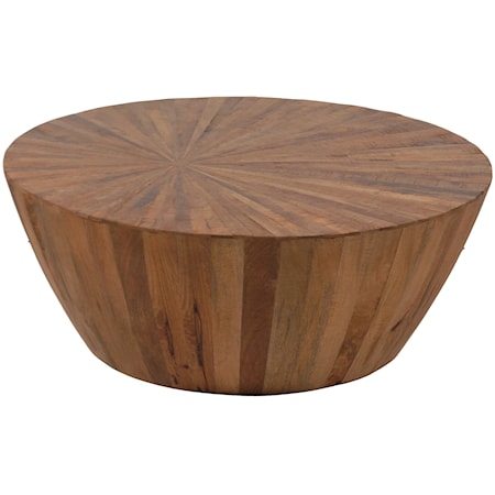 Transitional Solid Wood Coffee Table with Offset Sunburst Patterned Top