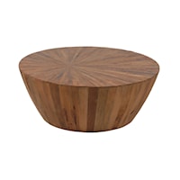Transitional Solid Wood Coffee Table with Offset Sunburst Patterned Top