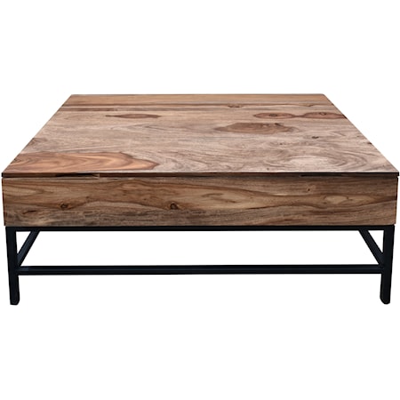 Rustic Coffee Table with Lift Top and Metal Legs