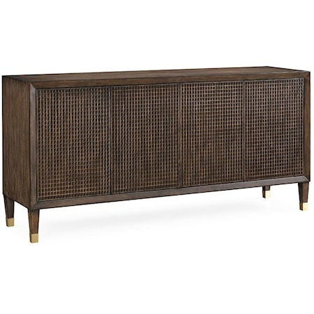 Mid-Century Modern 4-Door Sideboard with Waffle Textured Door Fronts