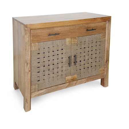 Griffith Boho Style 2 Door and 1 Drawer Cabinet with Woven Jute Doors - Natural Finish