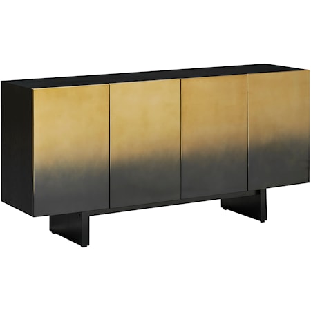 Contemporary Four Door Black and Gold Credenza