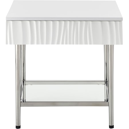 Contemporary Side Table with Drawer and Tempered Glass Shelf