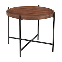 Contemporary Round Tray Top Side Table with Black Metal Legs