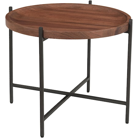 Contemporary Round Tray Top Side Table with Black Metal Legs