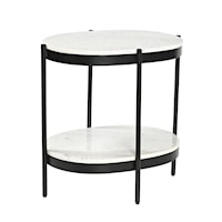 Industrial Accent Table with White Marble Top
