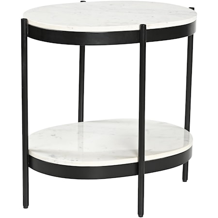 Industrial Accent Table with White Marble Top