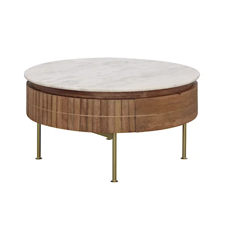 Contemporary 1-Drawer Cocktail Table with Marble Top